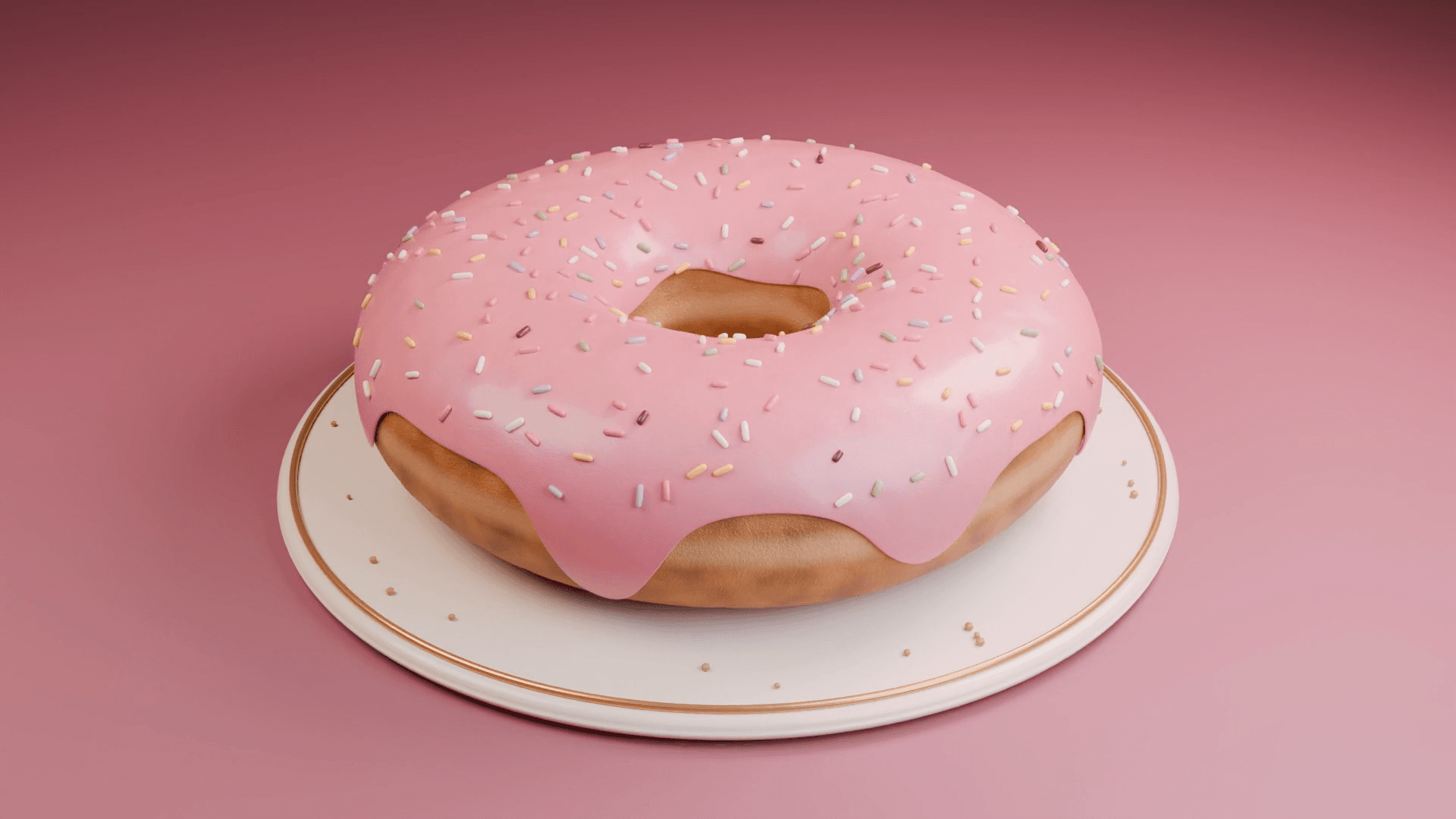 Revised donut: thicker body, short rounded sprinkles and thinner icing with rounded drips.