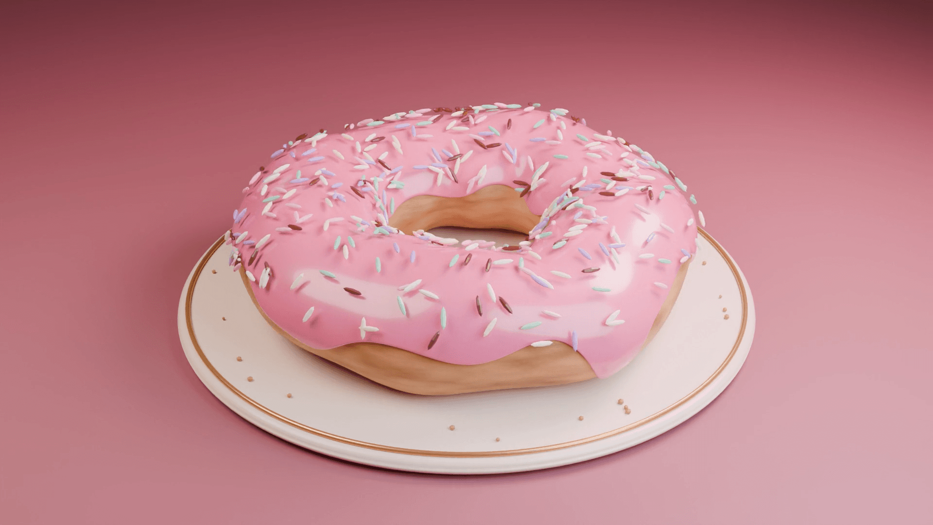 First donut: flattened body with dense, pointed sprinkles and glossy icing.